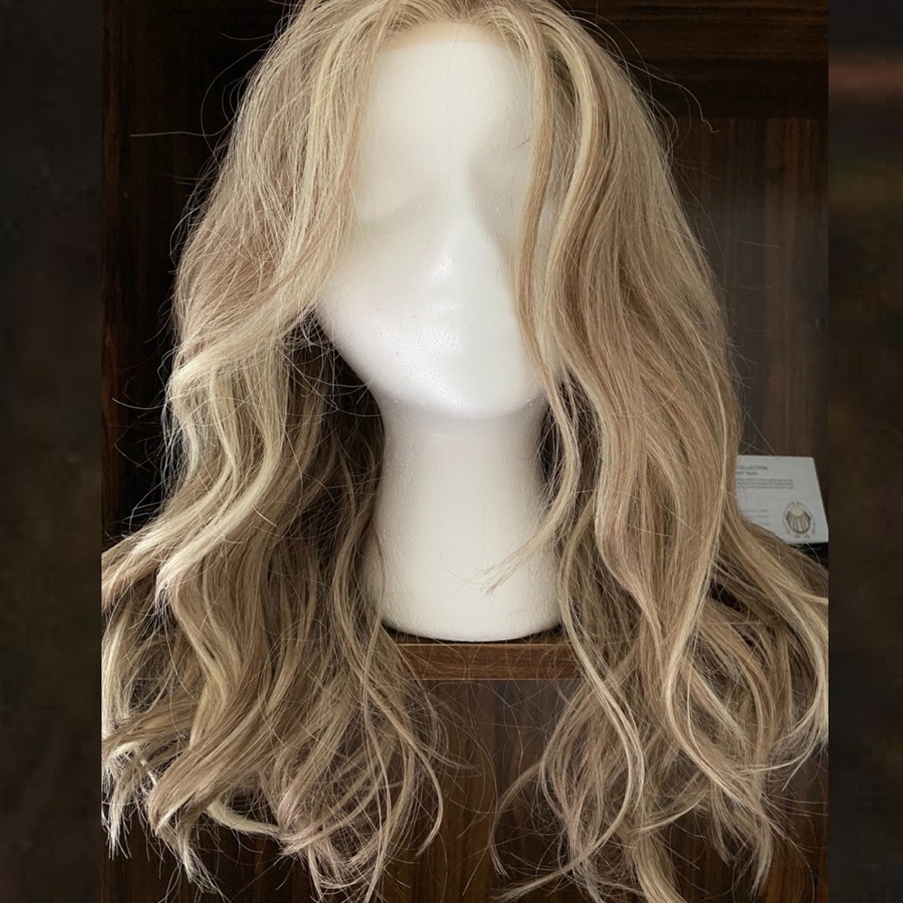 Long Natural Wavy Ash Blonde Hand Tied Wig